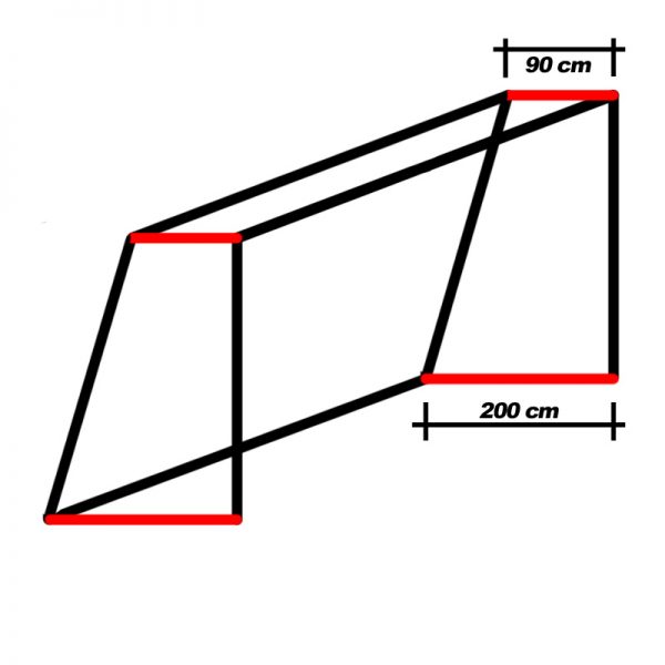 Fussballtor Skizze mit Vermassung 90 cm oben, 200 cm unten