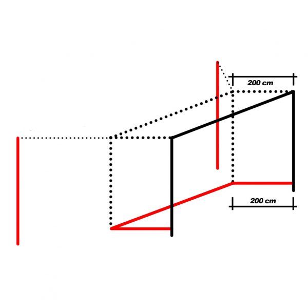 Fussballtor Skizze mit Vermassung 200 cm oben, 200 cm unten