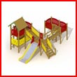 Spielgeräte Kinderspielplatz mit Kletterturm, Rutschbahn, Hindernisbrücke und vielem mehr